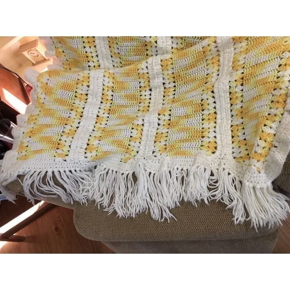 Handmade Crochet Baby Afghan Soft Ombre Yellow Blanket Large 40